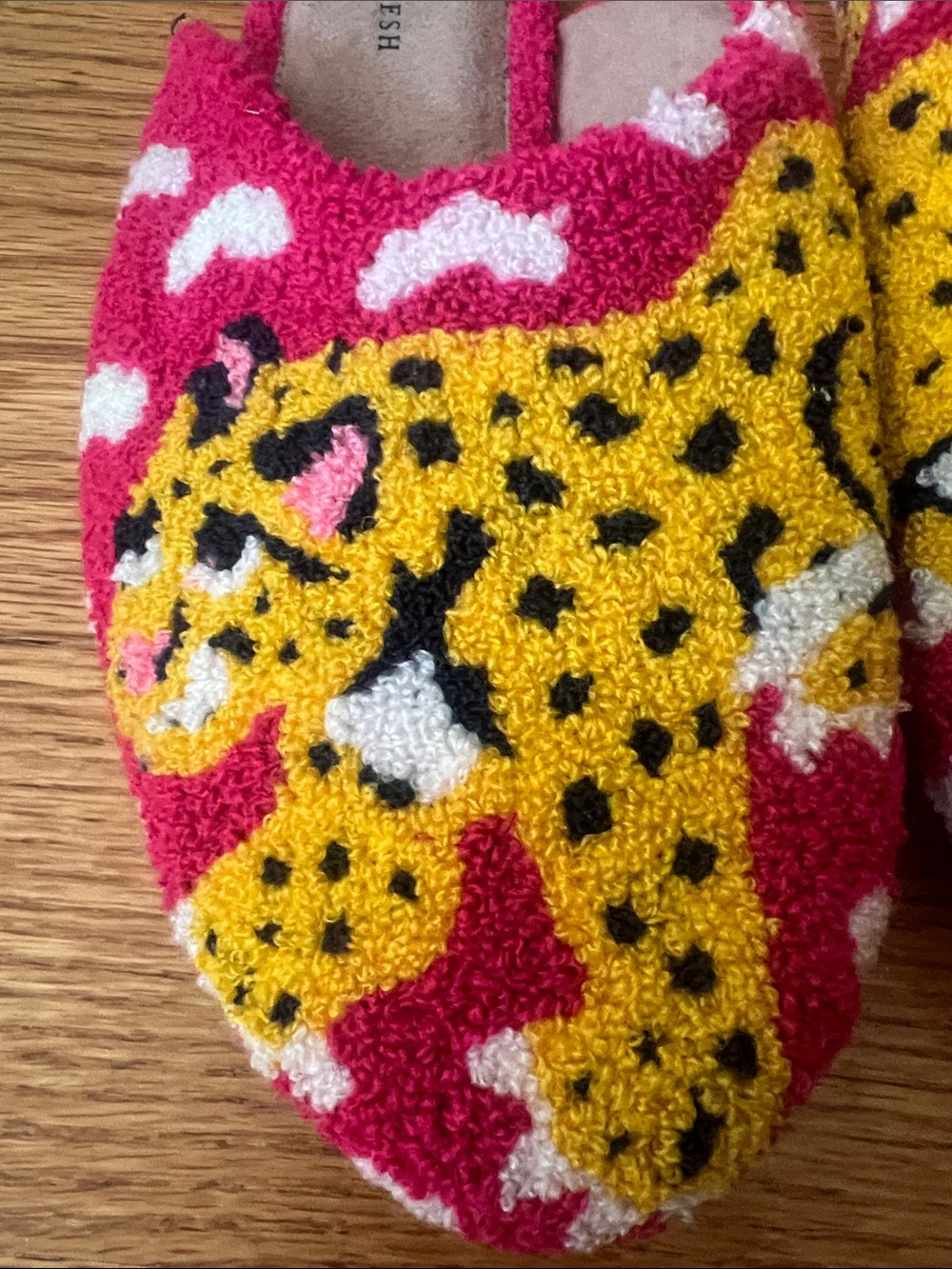 Printfresh Pink & Yellow spotted Leopard Terry Crochet Mules Flats New 8 - Picture 3 of 7
